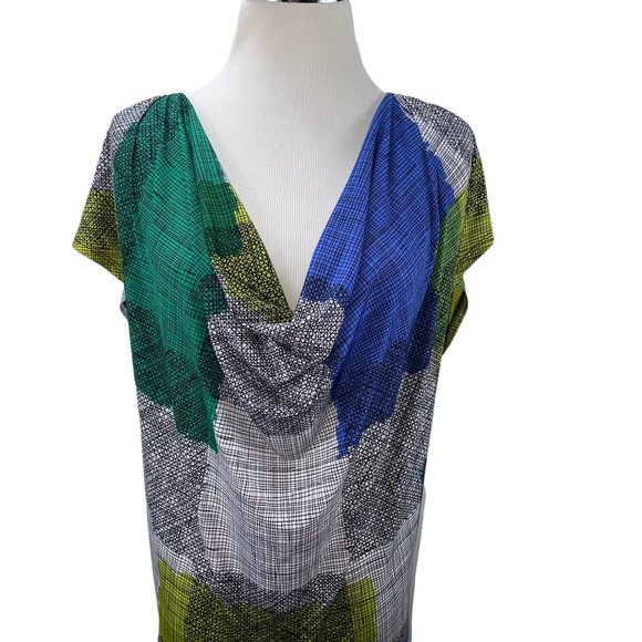 Vintage BCBGMAXAZRIA Silk Stretch Jersey Knit Shift Dress Mixed Mod Print - Picture 5 of 9